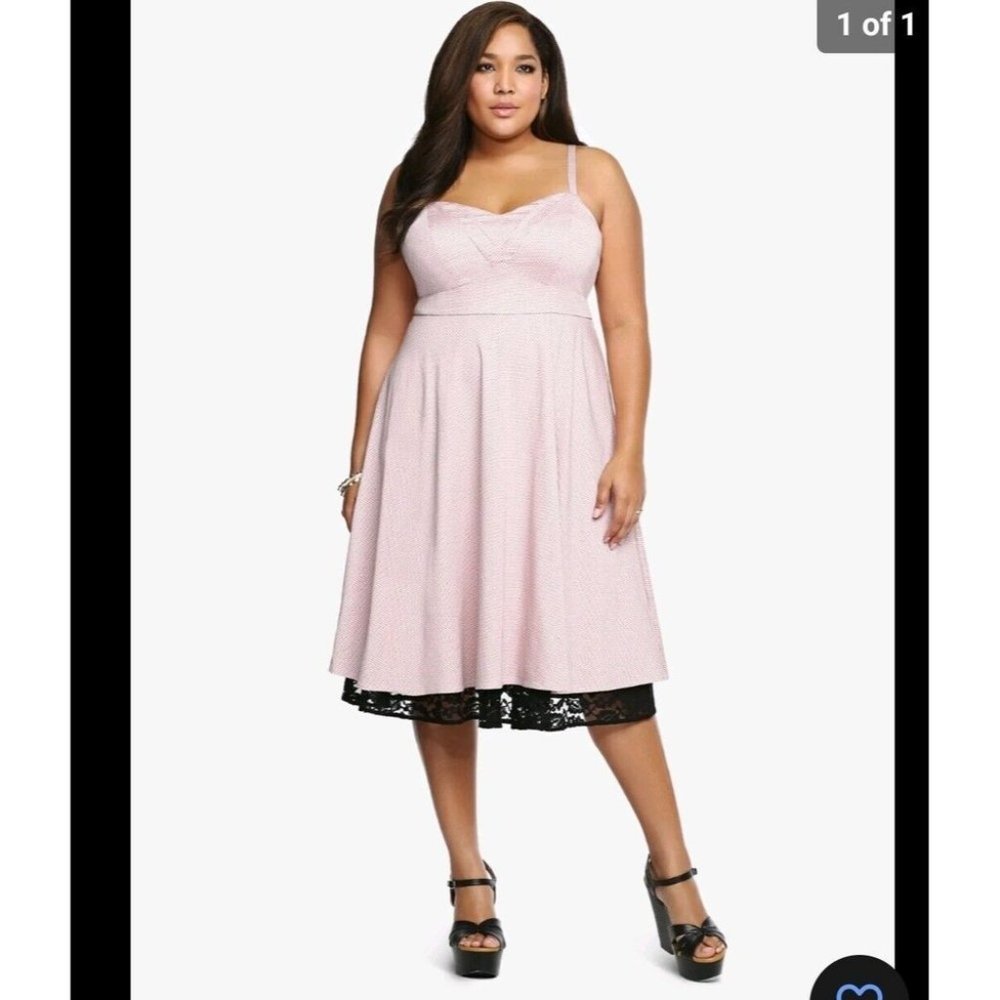torrid Pink Midi Dress with Black Lace Hem